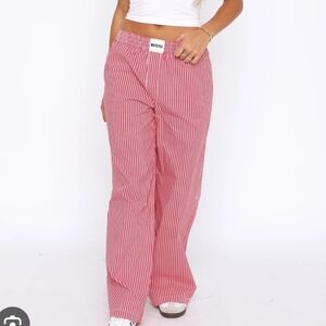 White Fox Boutique Just Stop Pants - Red Stripe, size Medium